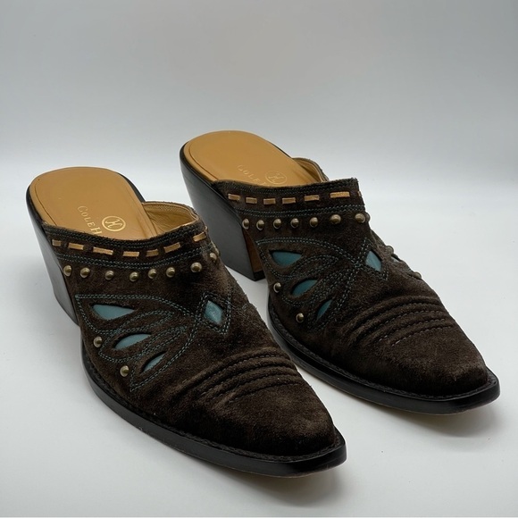 Cole Haan Western Brown & Blue Slip On Boots - Picture 1 of 9
